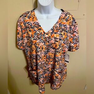 Med Couture Orange and Navy Scrub Top-New with Tags